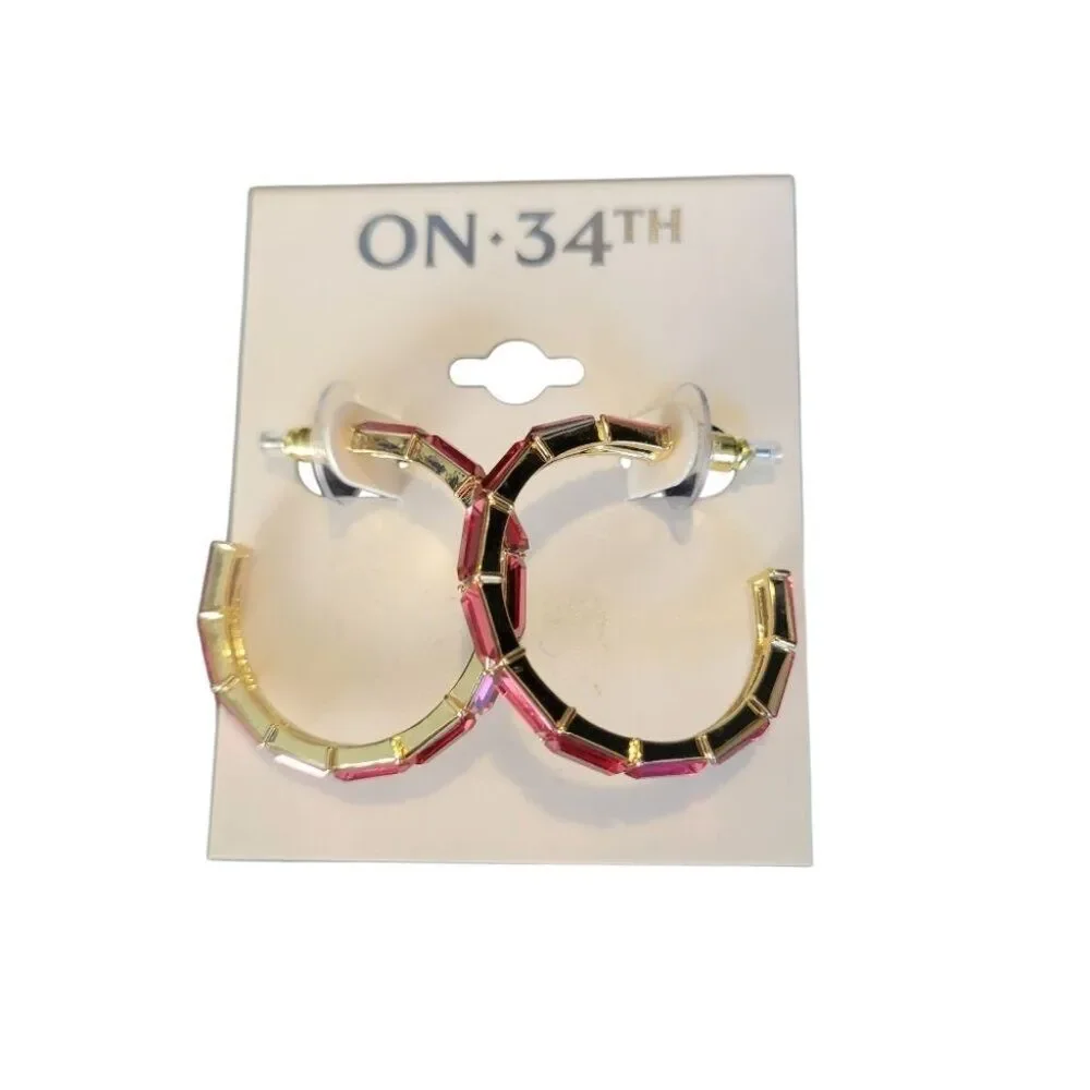 ON 34TH Medium Baguette Crystal C-Hoop Tennis Earrings, 1.3